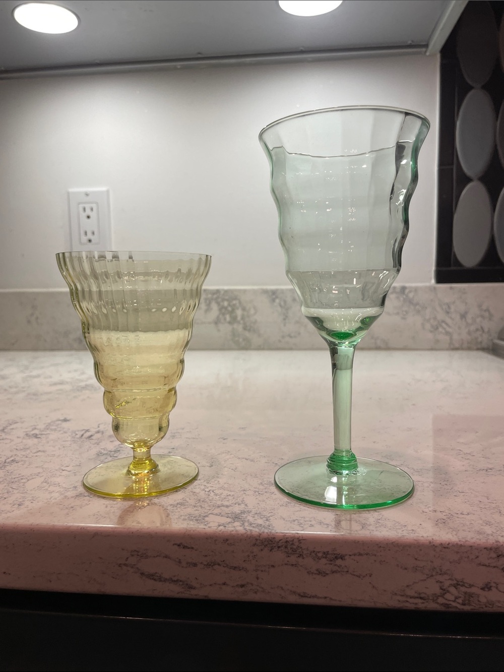 Vaseline Uranium Utility Glass Works Cambodia Ware Cups Circa 1930 Pristine Rims